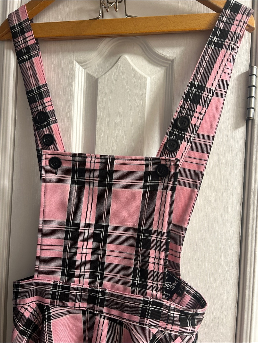 Pink Plaid Pinafore Dress with Adjustable Straps - Picture 2 of 7